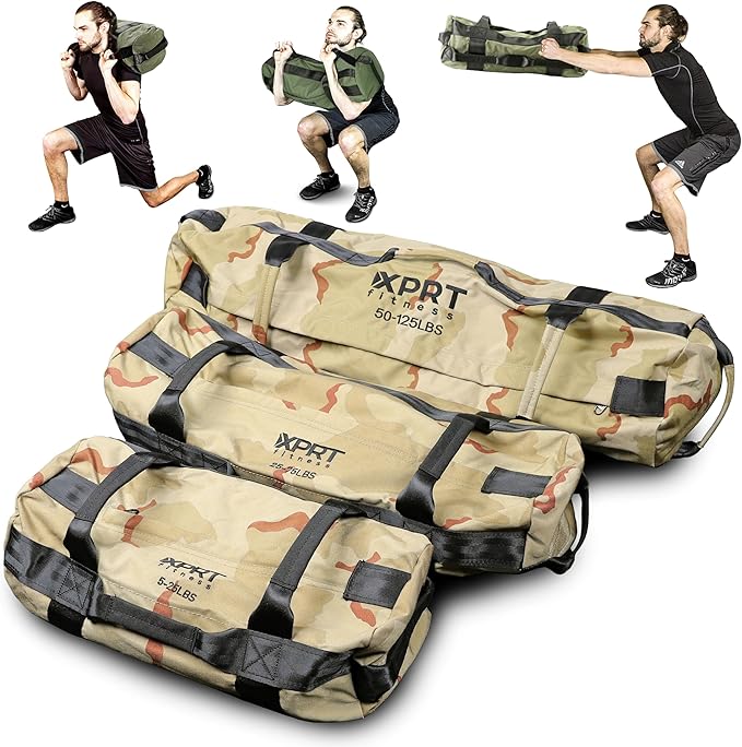 XPRT Fitness Workout Sandbag for Heavy Duty Workout Cross Training 7 Multi-positional Handles - Color Army Green/Black/Camo
