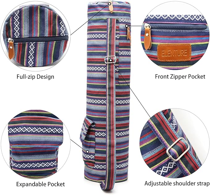 Canvas Yoga Mat Bag with Adjustable Strap & Pockets, Full-Zip Travel Gym Tote for Women & Men, Fits 1/4" & 1/3" Thick Mats, Lightweight Carrier for Yoga, Studio, Workout, Outdoor Use