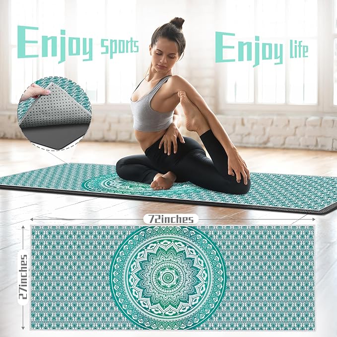 Yoga Towel,Absorbent Yoga Mat Towel for Hot Yoga Non Slip,Stylish Prints,Ideal for Workouts,Hot Yoga,Bikram,Pilates Equipment,72 x 27 in,Green Circle