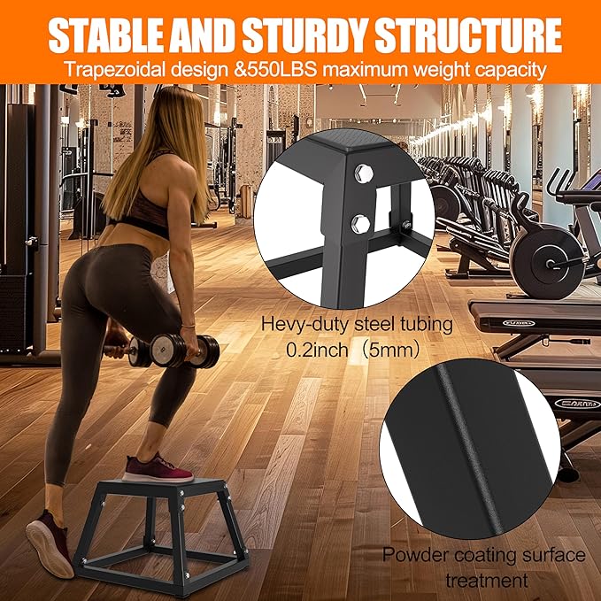 Plyometric Jump Box, 12 inch Plyo Box, Hevy-Duty Steel Jumping Box with 550LBS Capacity, Anti-Slip Platform for Home Gym Explosive and Enduring Training