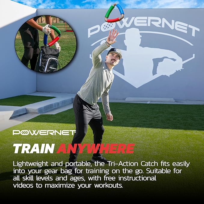PowerNet Tri-Action Catch, Multi-Color Foam Speed and Agility Training Equipment for Football, Baseball & Softball, Triangle Hand Eye Coordination Training Aid to Improve Reaction Time & Reflexes