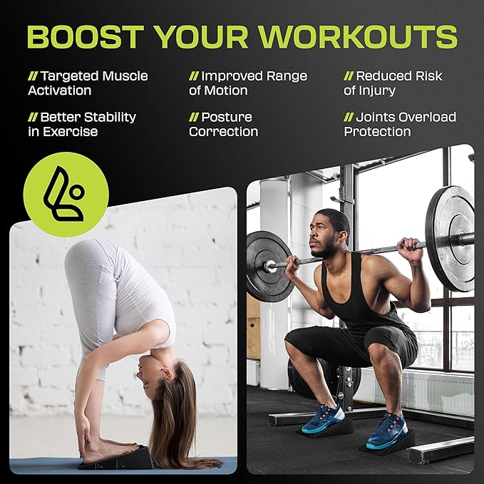 Squat Wedge Block Pair - Heel Elevated Squat Wedge for Deeper Squats, Heavy Lifting and Better Form - 17° Angle Exercise Wedges, Slant Board for Squats with Carry Backpack