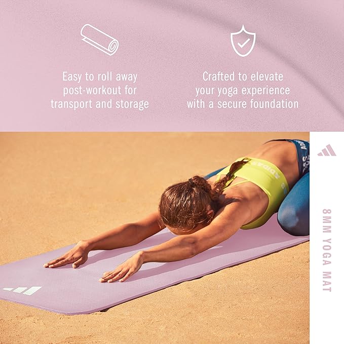 adidas Yoga Mat - Eco Friendly - Non Slip, Durable Textured Surface, 8mm