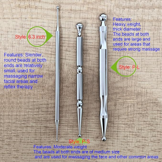 BYYDDIY Stainless Steel Dual Head Facial Reflexology Tools,Ear Massage Tool,Body Point Probe Pen &Trigger Point Massager Tool for Deep Tissue (P-S)