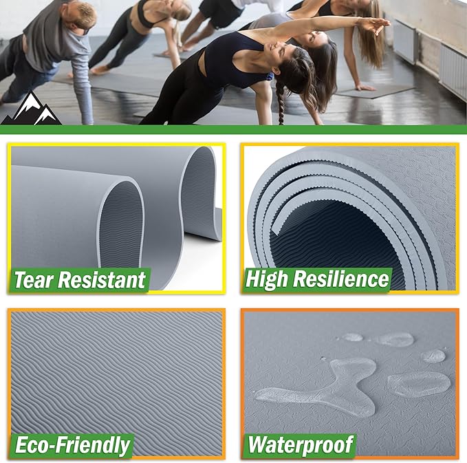 Large Yoga Mat - 6’x4’ Wide Exercise Mat - 8mm Thick Waterproof Non-Slip Workout Mat - Gym Flooring for Home Gym Studio Workouts, Pilates, Stretching and Meditation - Fitness Mat by Wakeman
