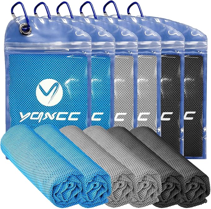 YQXCC Cooling Towels | 6 Pack 47"x12" | Ice Cool for Neck | Microfiber Soft Breathable Chilly | for Yoga, Sports, Golf, Gym, Camping, Running, Fitness, Workout & More Activities