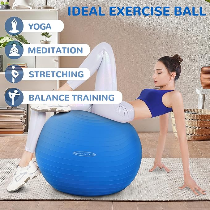 Fitvids Exercise Ball for Fitness, Yoga, Pilates with Quick Pump, Anti-Burst Slip Resistant Balance Ball