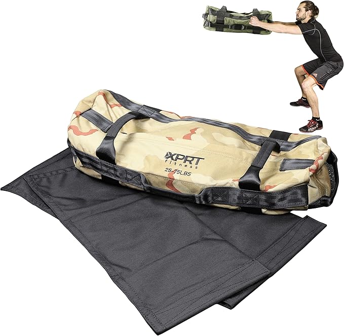 XPRT Fitness Workout Sandbag for Heavy Duty Workout Cross Training 7 Multi-positional Handles - Color Army Green/Black/Camo