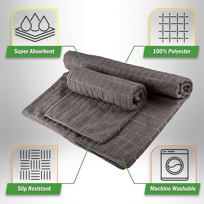 Yoga Mat Towel and Gym Towel Set - 2-Piece Non Slip Set for Hot Yoga, Pilates, and Gym - 72” x 24” Sweat Absorbent and Quick Drying Blanket with Corner Pockets for Mats by Wakeman (Gray)