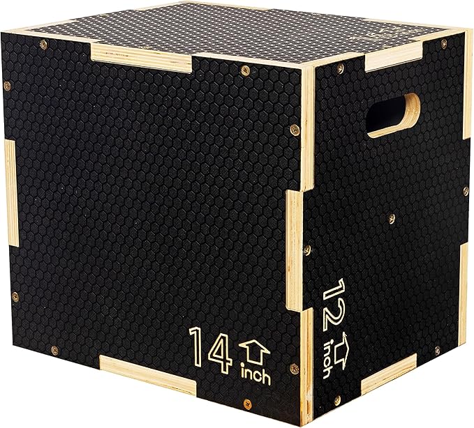 Fitvids 3 in 1 Non-Slip Wooden Plyo Box Jump Exercise Platform, Plyometric Workout Equipment for Home Gym, Training Step Box, Black, Multiple Sizes