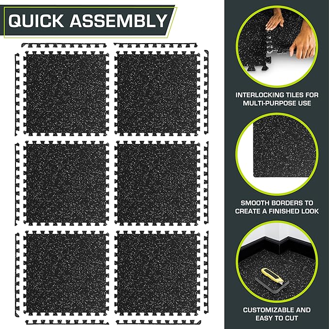 ProsourceFit Rubber Top Exercise Puzzle Mat ½-inch or ¾-inch, EVA Foam Interlocking Tiles for Home Gym Protective Flooring for Equipment and Workouts, Available in 24 SQ FT or 48 SQ FT