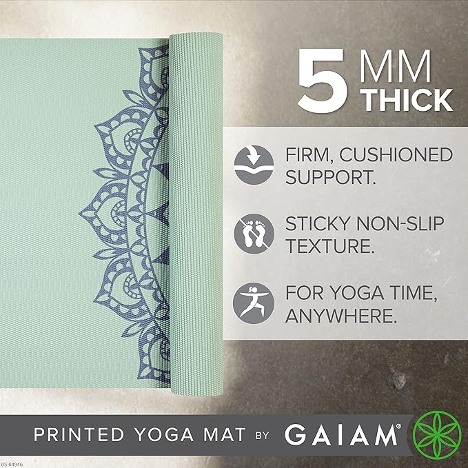 Gaiam Yoga Mat - Premium 5mm Print Thick Non Slip Exercise & Fitness Mat for All Types of Yoga, Pilates & Floor Workouts (68" x 24" x 5mm)