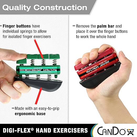 CanDo Digi-Flex Hand and Finger Exerciser Red Light- For Dexterity, Strength, and Flexibility for Fingers, Hands, and Forearms