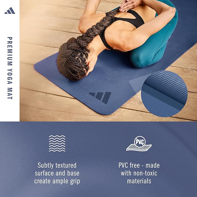 adidas Yoga Mat - Eco Friendly - Non Slip, Durable Textured Surface, 8mm