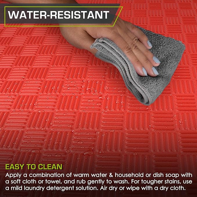 ProsourceFit Exercise Puzzle Mat 1-in, Checkered EVA Foam Floor Tiles w/Non-Slip Texture, Gym Mat w/Interlocking Foam Tiles for Adjustable Surface, Shock Absorbing, Waterproof Gym Flooring, Red