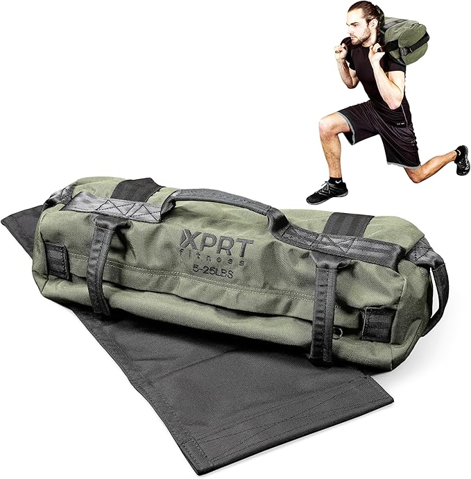 XPRT Fitness Workout Sandbag for Heavy Duty Workout Cross Training 7 Multi-positional Handles - Color Army Green/Black/Camo
