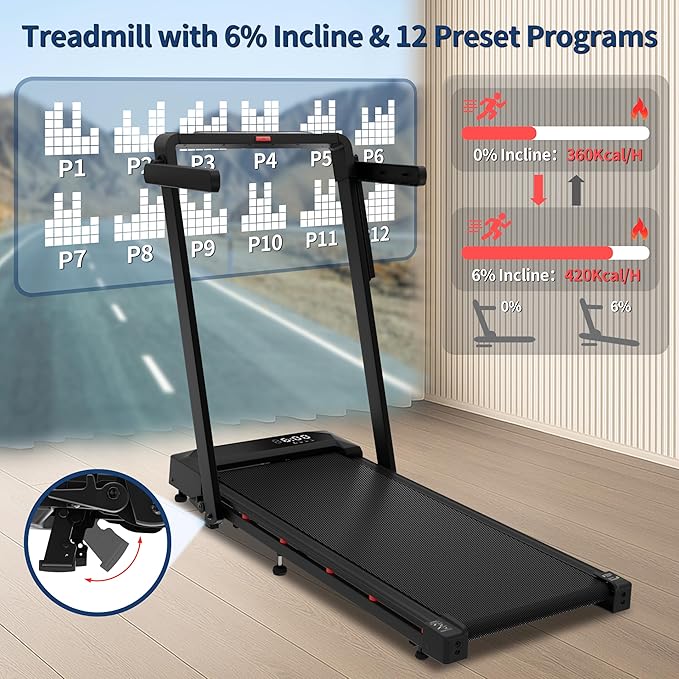 Foldable Treadmill with Incline Treadmill with Home Removable Desk Workstation 3 in 1 Folding Small Compact Walking Treadmills 300 Lbs Capacity for Home Office