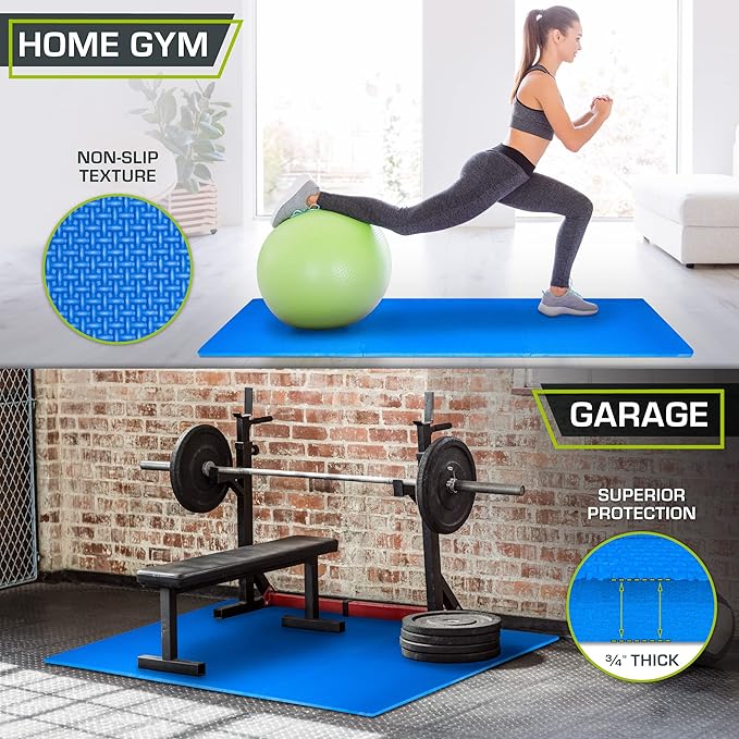 ProsourceFit Weaved Pattern Extra Thick Exercise Puzzle Mat ¾-inch, EVA Foam Interlocking Tiles for Protective, Cushioned Flooring for Home and Gym Equipment; Blue, 24 SQ FT, 6 Tiles