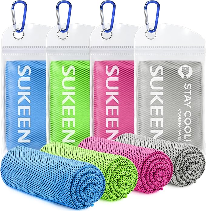 Sukeen 4 Pack Cooling Towels (40"x12"), Cooling Neck Wraps, Ice Towel, Soft Breathable Chilly Towel,Microfiber Towel for Yoga,Sport,Running,Gym,Workout,Camping,Fitness,Workout & More Activities