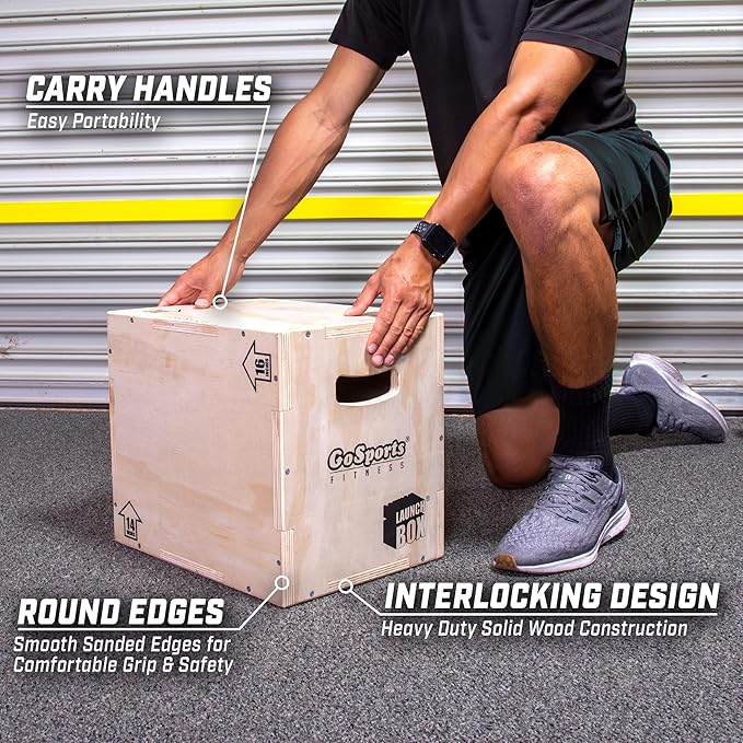 GoSports Fitness 3-in-1 Plyo Jump Box - Small, Standard, or XL - Launch Box Exercises for All Skill Levels