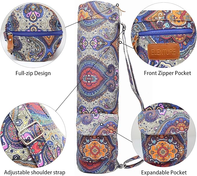 Canvas Yoga Mat Bag with Adjustable Strap & Pockets, Full-Zip Travel Gym Tote for Women & Men, Fits 1/4" & 1/3" Thick Mats, Lightweight Carrier for Yoga, Studio, Workout, Outdoor Use