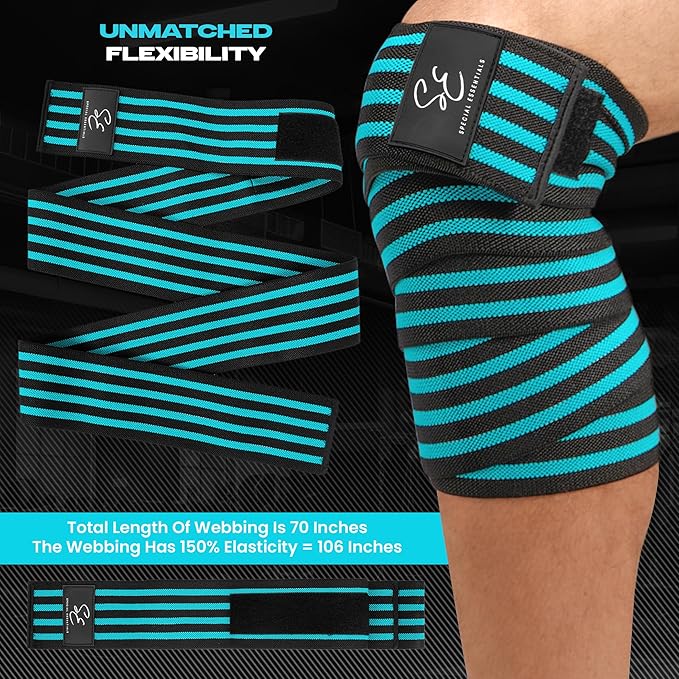 Special Essentials Knee Wraps for Weightlifting with Strap (2 Pack) - 72 Inches Flexible Support for Men & Women, for Powerlifting, Squats, Leg Press, and Cross Training