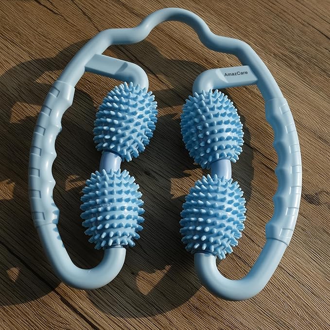Cellulite Massage Tool Leg Roller. Lymphatic Drainage Massager Muscle Roller with Spiky Balls for Thigh Calf Arm Back Buttock. Fascia Blaster for Circulation Deep Tissue Pain Relief Recovery (Blue)