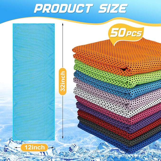 MENOLY 50 Pack Cooling Towels, Cooling Towels for Neck and Face, Sweat Microfiber Towel Soft Breathable Towel for Gym, Yoga, Camping, Running, Fitness, Workout & More Activities