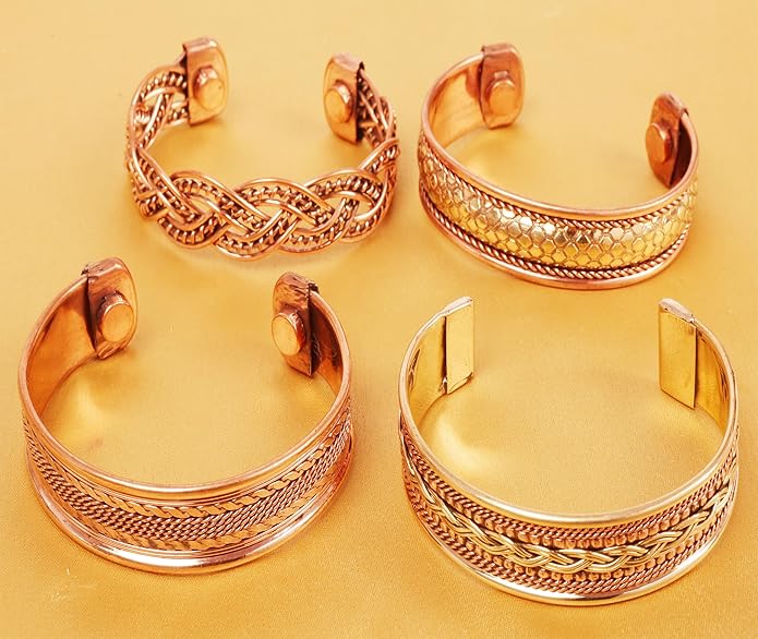 Touchstone copper bracelets | gift for men women |adjustable 100% pure solid real magnetic jewelry | handmade bracelet set combo | rope braided tibetan bangles.