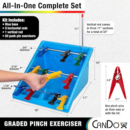CanDo Graded Pinch Exerciser, Finger Exerciser Hand Therapy Equipment for Recovery, Grip Strength Trainer, Kit with 50 Pinchers