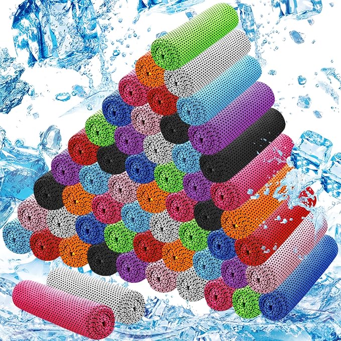 60Pack Cooling Towels for Neck and Face (40"x12"), Ice Microfiber Cooling Towels Bulk for Workout Cooling Neck Wraps Sweat Towels for Gym Yoga Golf Running Sport