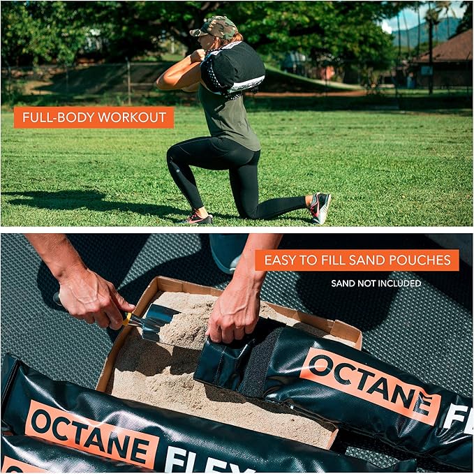 Adjustable Sandbags for Fitness 75lb - Home Workout Sandbag Set with 3 x Filler Bags and Exercise Poster - Training Weighted Sand Bag Equipment with Handles for Gym & Crossfit USA (75)