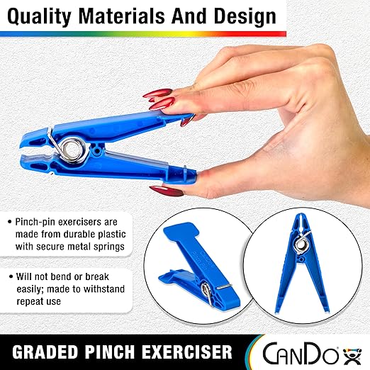 CanDo Graded Pinch Exerciser, Finger Exerciser Hand Therapy Equipment for Recovery, Grip Strength Trainer, Kit with 50 Pinchers