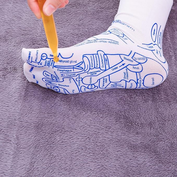 Reflexology Socks Set,Reflexology Socks with Massage Tool,Foot Relief and Acupressure Reflexology Foot Massage Socks, White