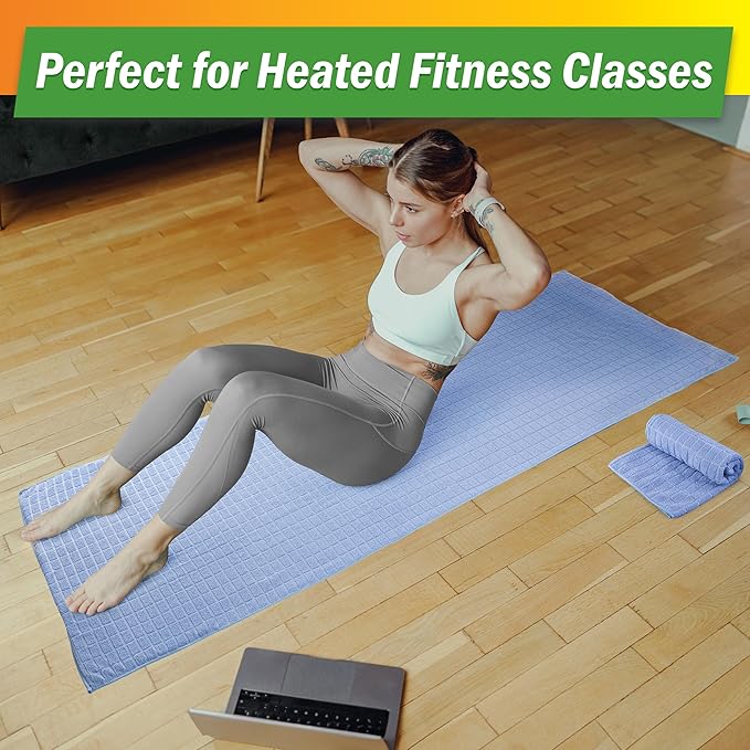 Yoga Mat Towel and Gym Towel Set - 2-Piece Non Slip Set for Hot Yoga, Pilates, and Gym - 72” x 24” Sweat Absorbent and Quick Drying Blanket with Corner Pockets for Mats by Wakeman (Blue)