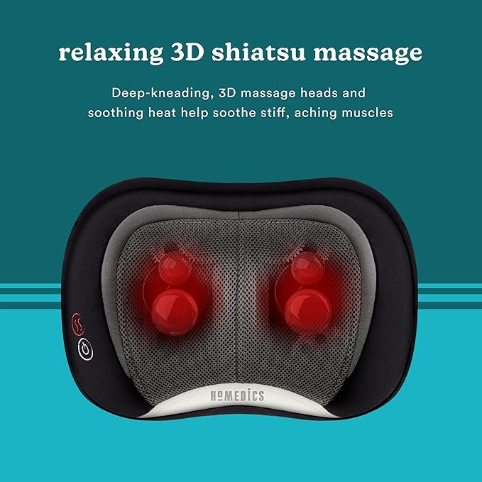 HoMedics 3D Shiatsu Full-Body Massager with Therapeutic Vibration, Soothing Heat with Deep-Kneading Massage Helps Release Tension in Neck, Back, Shoulders, Lightweight for Home, Office, Travel