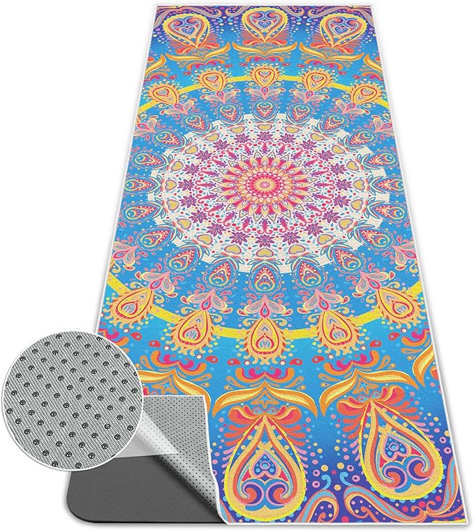 Yoga Towel,Absorbent Yoga Mat Towel for Hot Yoga Non Slip,Stylish Prints,Ideal for Workouts,Hot Yoga,Bikram,Pilates Equipment,72 x 27 in,Rainbow