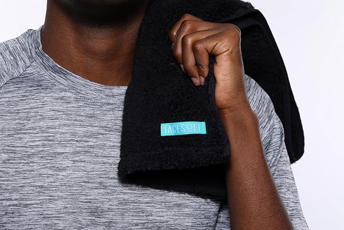 FACESOFT Eco Friendly Gym Towel for Working Out - Soft and Absorbent Cotton Exercise - No Synthetic Microfibers or Plastics - Sweat Towel for Gym, Fitness, Sports, Yoga - Black - 1 Pc
