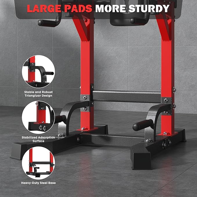 DlandHome Power Tower Pull Up Bar Station, Heavy Duty Adjustable Height for Home Gym Strength Training Equipment 330LBS Weight Capacity, Pull Up Dip Station