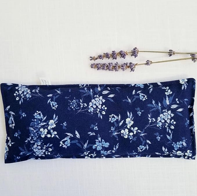 Lavender Eye Pillow for Relaxation – Organic Aromatherapy - Flaxseed Eye Mask - Microwave or Freeze – Handmade Floral Cotton Pillow | Blue Cottagecore Print