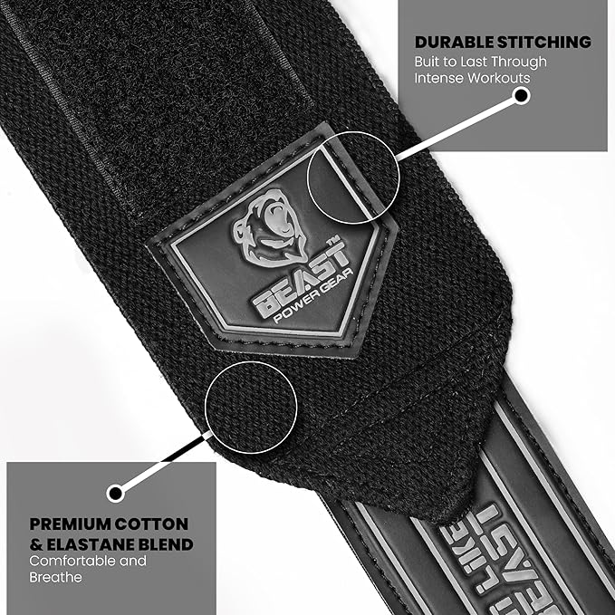 Beast Power Gear Wrist Wraps for Weightlifting 18” Premium Quality Wrist Support for Bodybuilding Heavy Duty Thumb Loop Powerlifting, Strength Training for Men and Women