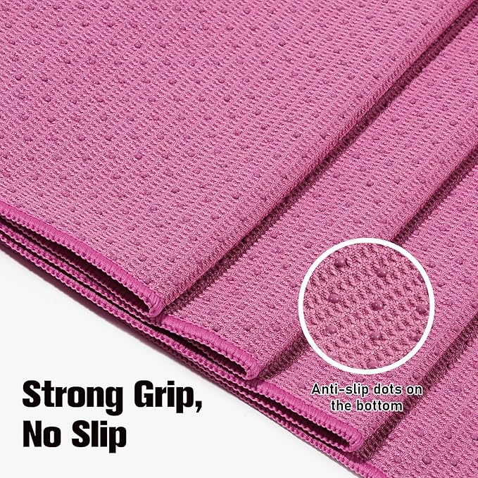 MoKo Hot Yoga Towel, Non-Slip Yoga Mat Towel with Grip Dots, 74.4"×27.3" Yoga Mat Cover for Pilates, Fitness, Meditation, Swimming Pool, Beach, Travel Yoga Mat with Corner Pockets
