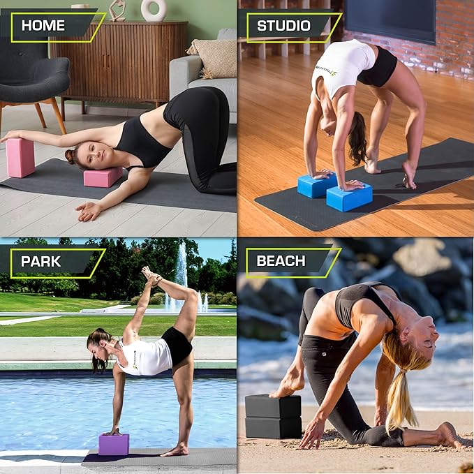 ProsourceFit Foam Yoga Blocks, High Density EVA Yoga Bricks 4”x 6” x 9” (Set of 2)