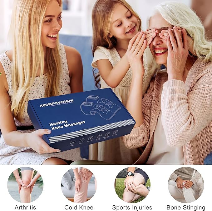 KingPavonini Cordless Knee Massager for Pain Relief, Newly 4 Motors Vibration, 5 Heat Levels, 6 Massage Modes, Knee Heating Pad for Knee Pain, Heated Knee Massager Brace, for Mom Dad (Black 2.0)