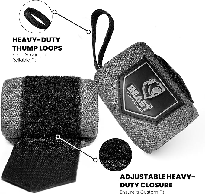 Beast Power Gear Wrist Wraps for Weightlifting 18” Premium Quality Wrist Support for Bodybuilding Heavy Duty Thumb Loop Powerlifting, Strength Training for Men and Women