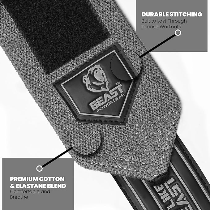 Beast Power Gear Wrist Wraps for Weightlifting 18” Premium Quality Wrist Support for Bodybuilding Heavy Duty Thumb Loop Powerlifting, Strength Training for Men and Women