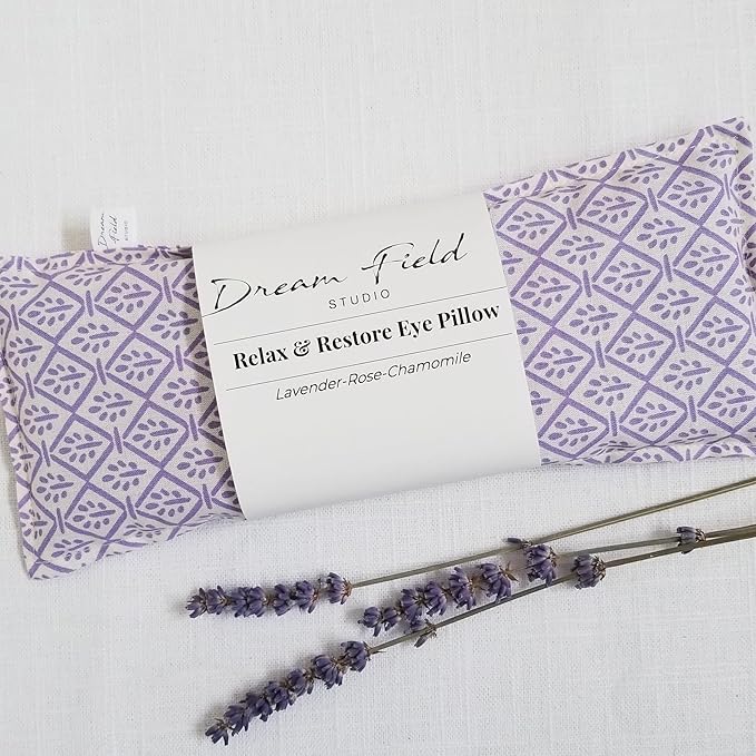 Organic Lavender Eye Pillow – Handcrafted Weighted Aromatherapy Pillow for Yoga, Meditation & Relaxation – Cotton, Flax Seed Filling, Warm or Cool Comfort, Woman-Owned Small Business -Tiny Buds