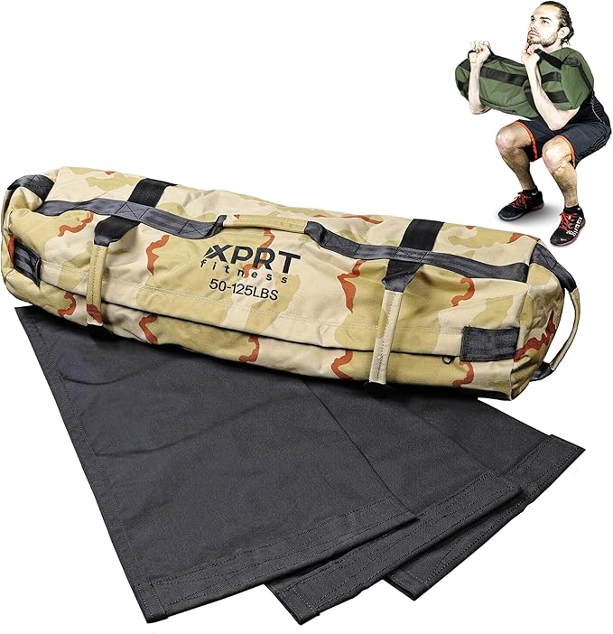 XPRT Fitness Workout Sandbag for Heavy Duty Workout Cross Training 7 Multi-positional Handles - Color Army Green/Black/Camo
