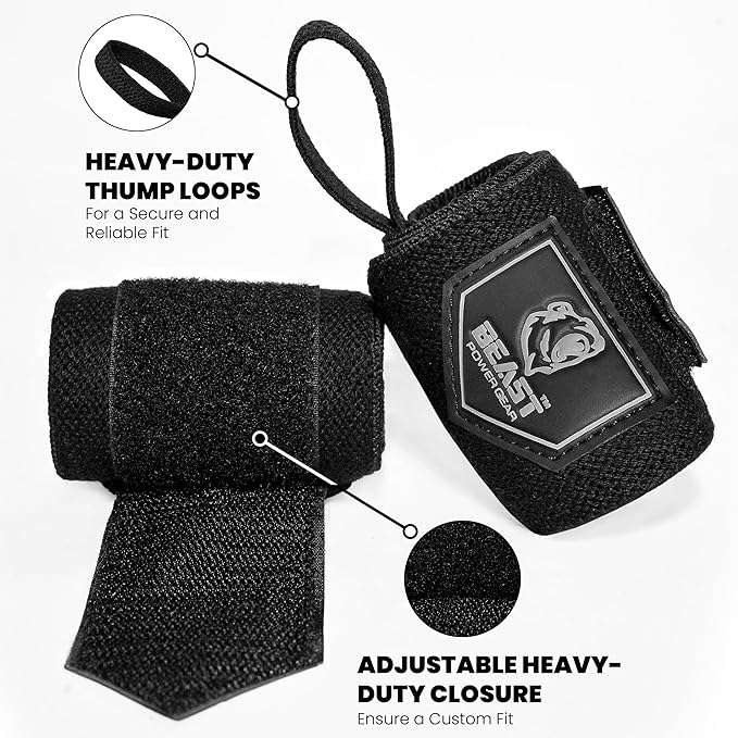 Beast Power Gear Wrist Wraps for Weightlifting 18” Premium Quality Wrist Support for Bodybuilding Heavy Duty Thumb Loop Powerlifting, Strength Training for Men and Women