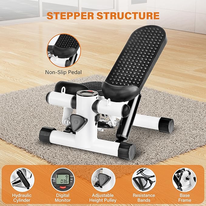 YSSOA Mini Stepper with Resistance Band, Stair Stepping Fitness Exercise Home Workout Equipment for Full Body Workout